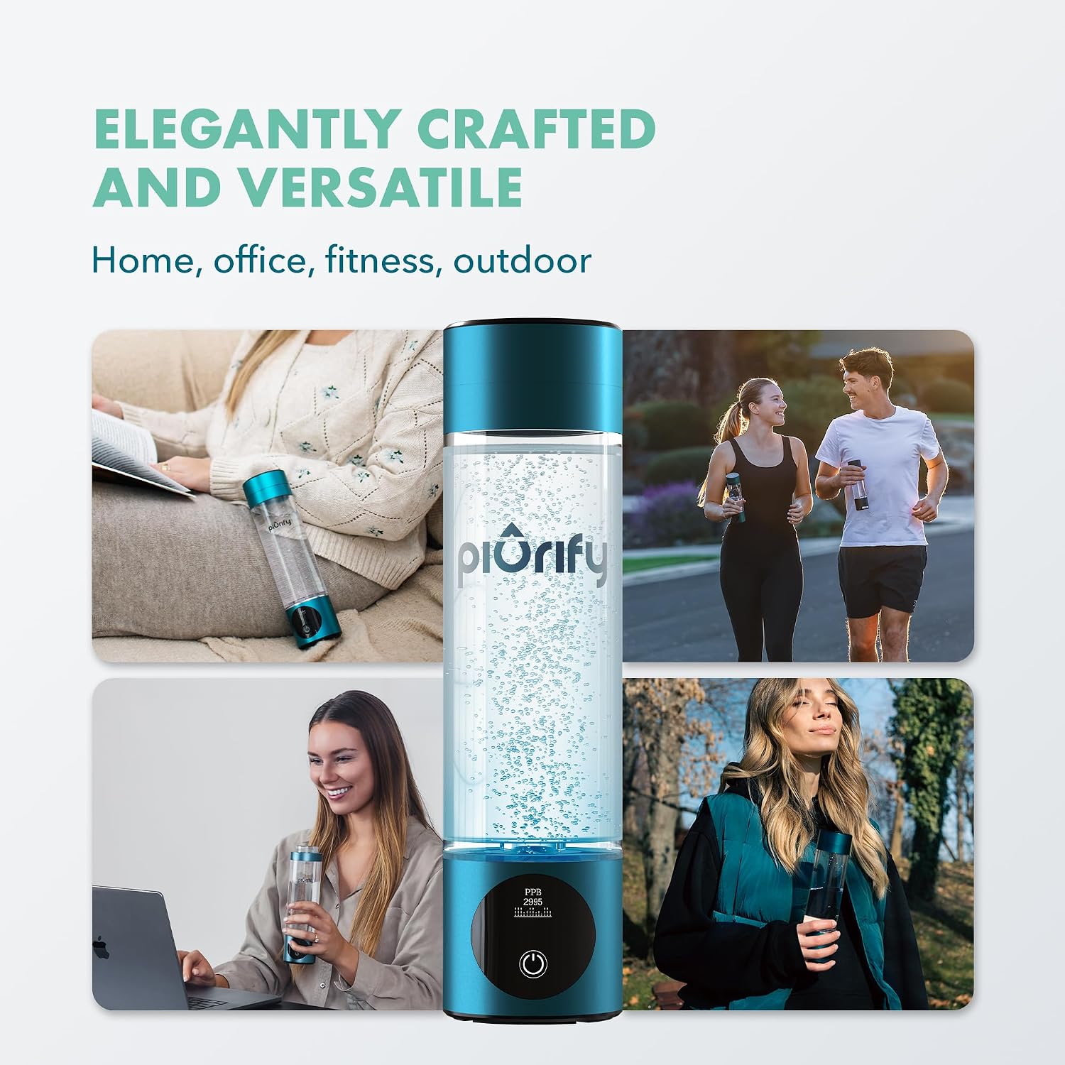 PIURIFY Hydrogen Water Bottle Generator - Up to 4100+ PPB Molecular Hydrogen Infusion - SPE/PEM Technology - Certified H2 Generator - Rechargeable - Extended Warranty - 10 oz (Turquoise)