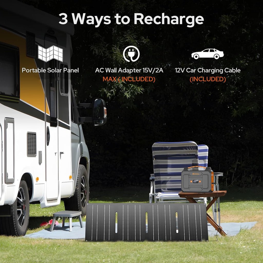 Solar Power Station with Foldable Solar Panel 60W, 110V 100W AC Outlet Camping Portable Solar Power Bank Generator with Panels Included,Portable Battery Pack for Laptop Smart Device RV Outdoor Backup