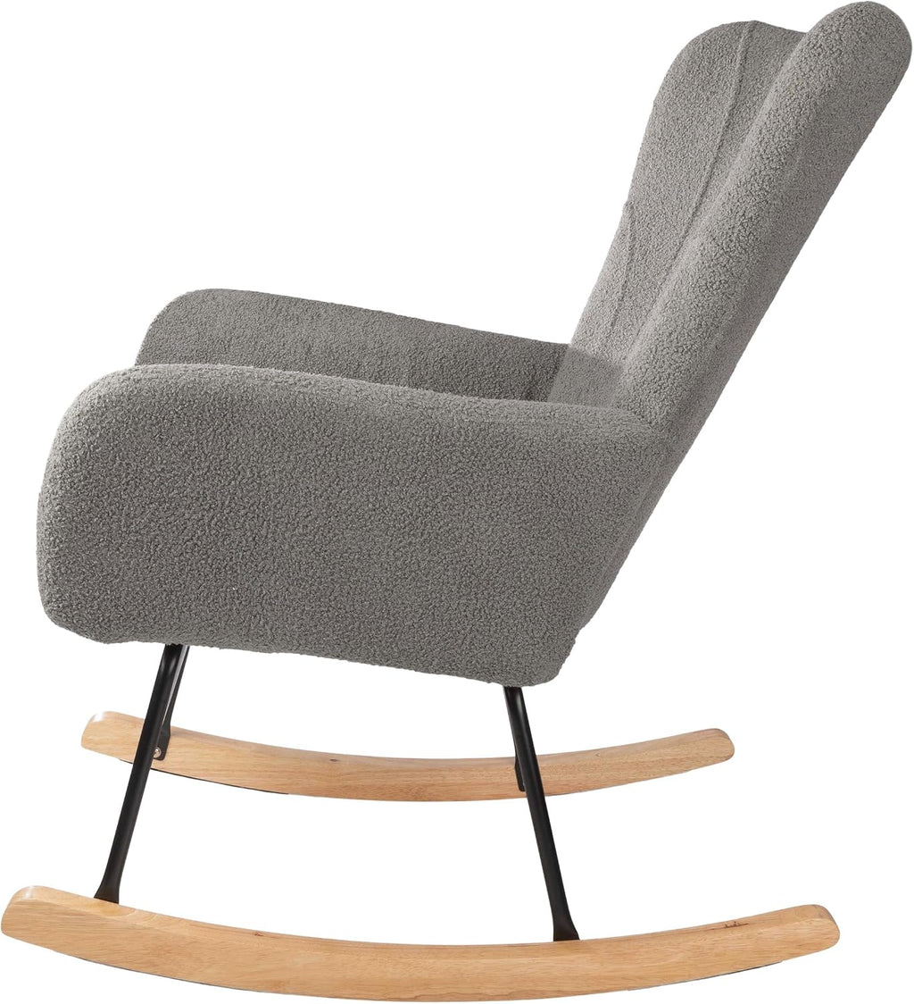 Rocking Chair - Teddy Fabric Upholstered Chair with Padded Seat and Contoured Armrests - Ergonomic Modern Rocker for Bedroom by Lavish Home (Gray)