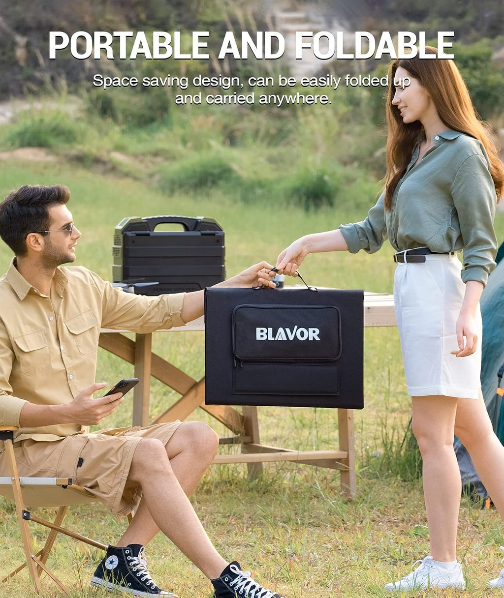 BLAVOR 120W Portable Solar Panel PD45W QC3.0 Fast Solar Charger DC18V 6.67A USB A&C Output Compatible with Power Stations, Solar Generators, Phones, Tablets, for RV Camping, Off-Grid Road Trips