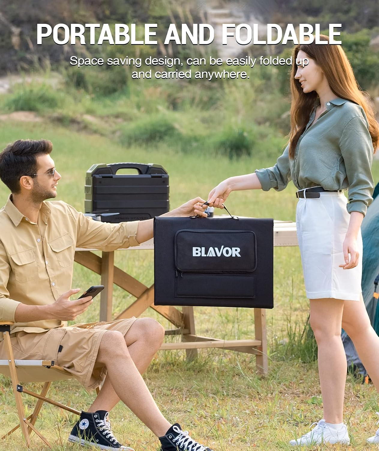 BLAVOR 120W Portable Solar Panel PD45W QC3.0 Fast Solar Charger DC18V 6.67A USB A&C Output Compatible with Power Stations, Solar Generators, Phones, Tablets, for RV Camping, Off-Grid Road Trips