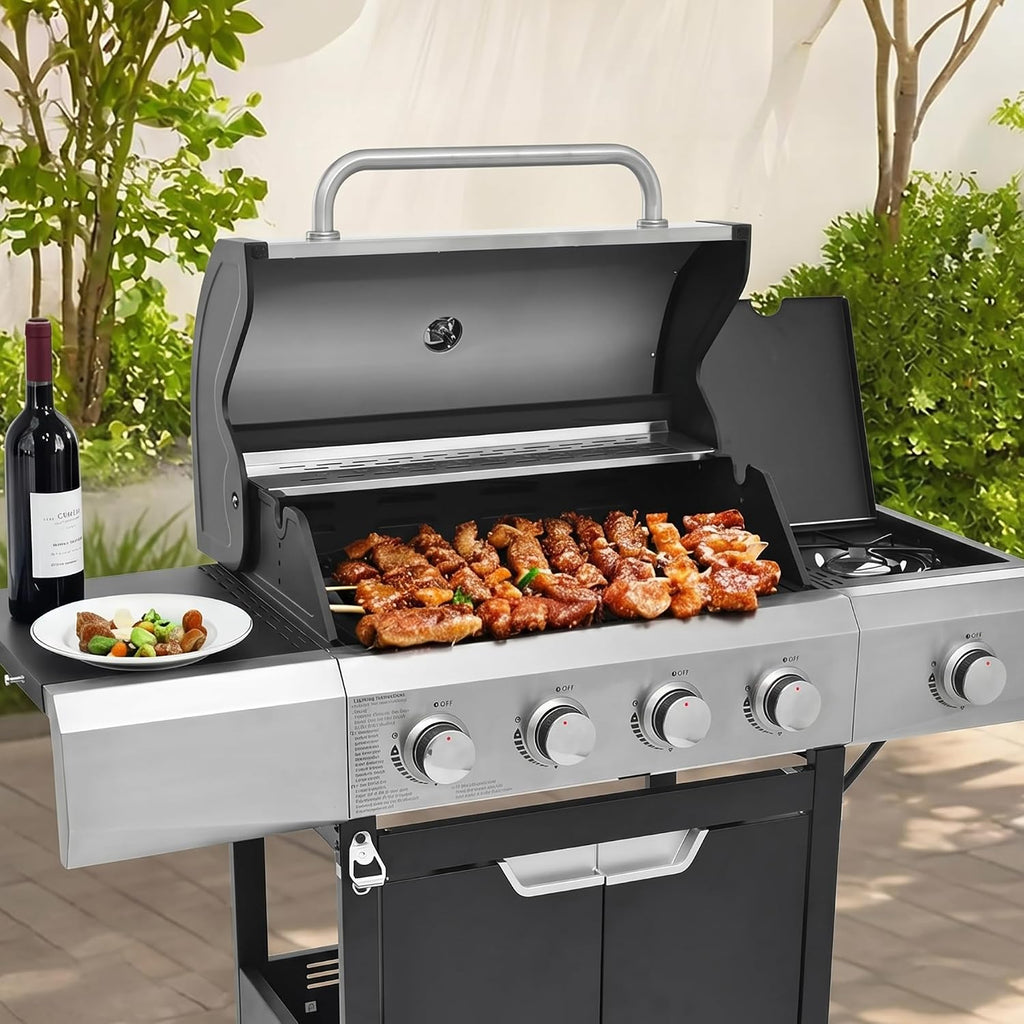 Endark 51000BTU|4-burner propane gas grill | Stainless steel construction | Dual side racks and wheels | Designed for patio, garden, and backyard cooking