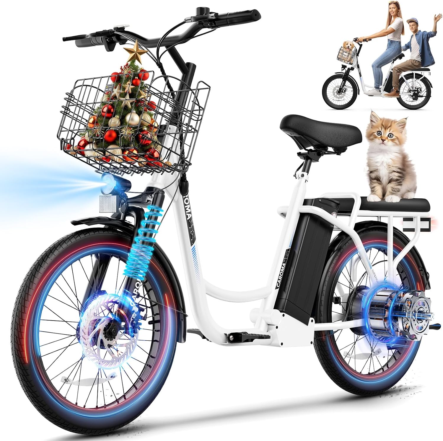 Caroma Peak 1200W/800W/500W/ Electric Scooter with Seat, 20' Off-Road Tires, 15/25/30Miles Range, 20MPH Top Speed, Adjustable Electric Scooter for Adults with Basket, Adults Ebike for Commuting