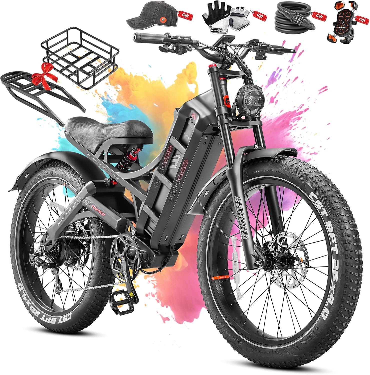 2026 eAhora Romeo Pro 3/2 50-46 Mph Electric Bike for Adults, 5600W/4000W/2500W Dual Motor Ebike 60V 80Ah/52V 70Ah Battery 200 Miles Long Range, 26*4.0'/20*4.5' Fat Tire, Full Suspension, All Terrain