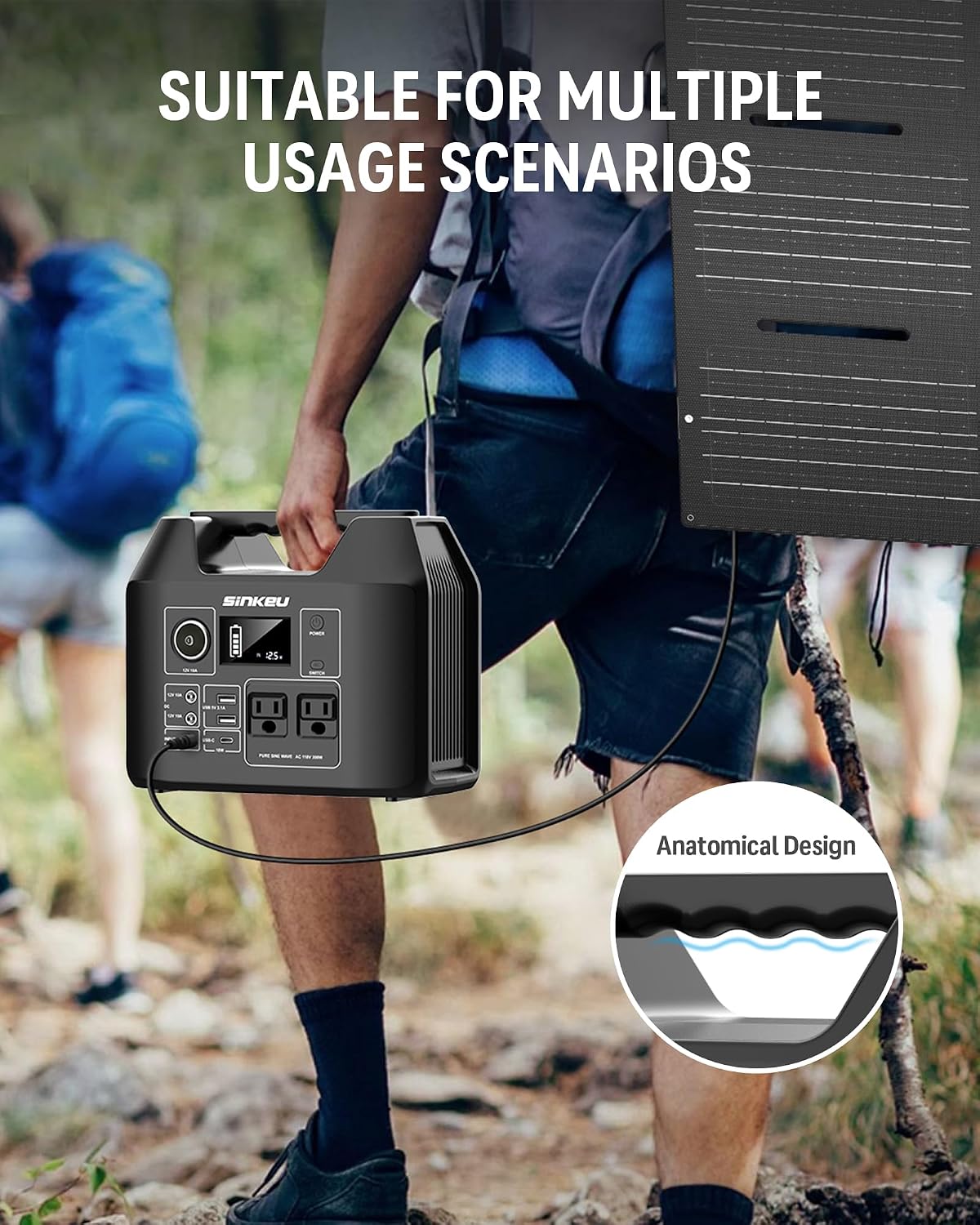 Portable Solar Generator, 300W Portable Power Station with Foldable 60W Solar Panel, 110V Pure Sine Wave 280Wh Lithium Battery Pack with USB DC AC Outlet for Home Use RV Van Outdoor Camping