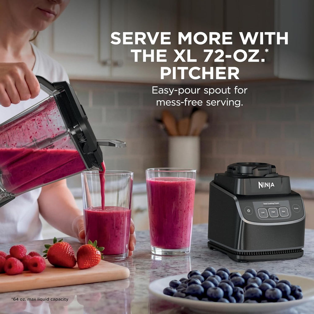 Ninja UltraCrush Professional Blender | 1000W Power, XL 72-oz.* Pitcher | Total Crushing Technology | 3 Manual Speeds for Smoothies, Sauces & More | Full-Size Countertop | Black | BP201