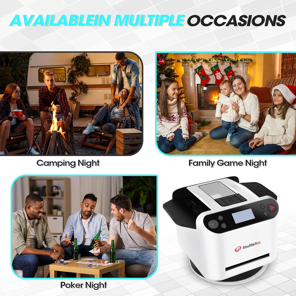 ShuffleBox G1 Pro 2025 Version Automatic Card Shuffler and Dealer 2-in-1 for 12 Players, Ultra Quiet, Rechargeable, Remote Card Calling, for Board Games and Poker Games (White)