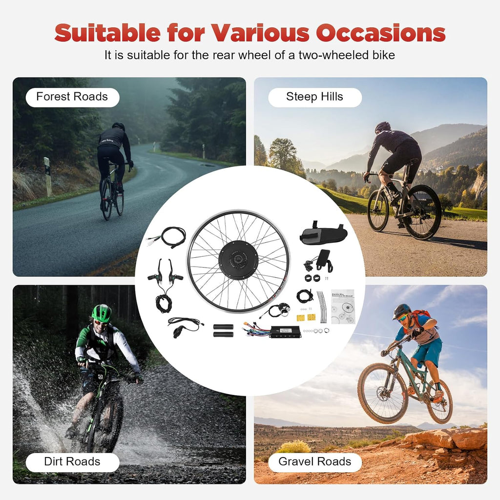 Electric Bike Conversion Kit, 48V 1000W 700C 28'/ 29' Front/Rear Wheel Electric Bicycle Hub Kit Dual Mode Controller w/LCD Display & PAS, 5-Speed Adjustment E-Bike Conversion Kit
