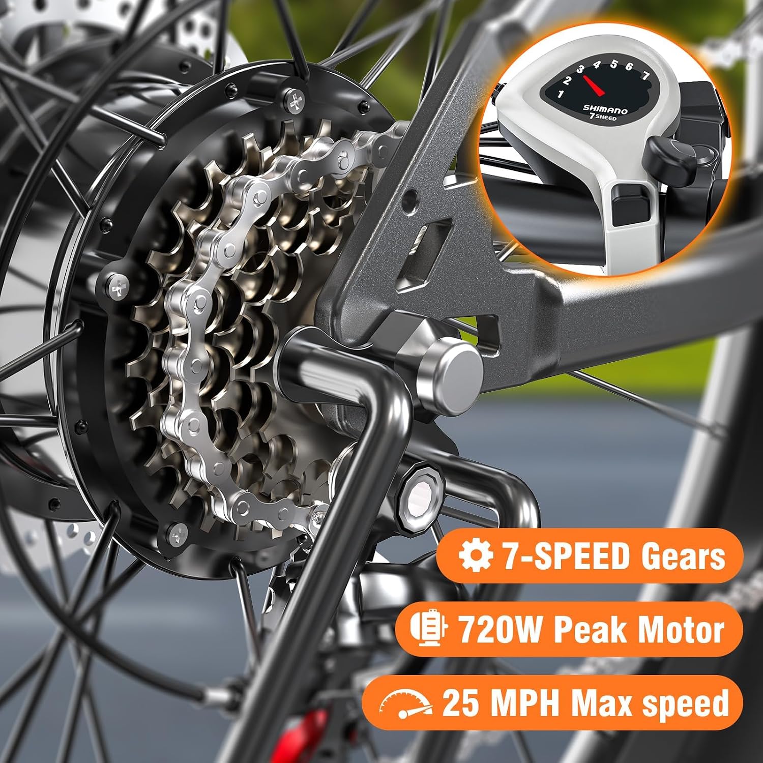 Electric Bike for Adults, 26' Commuter Ebikes with 7-Speed Gears, 25MPH Lightweight E Bike, 720W Peak Motor, 375Wh Removable Battery, 50 Miles Range, Electric Mountain Bicycles for All Terrain (Gray)