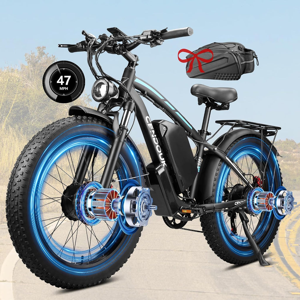 47MPH Ebike for Adults | 9000W Peak Dual Motor Ebike |58V Max-Output 36AH Battery | 24' Fat Tire Bike | 7 Speed LCD Display | Front Suspension | Travel | Off Road