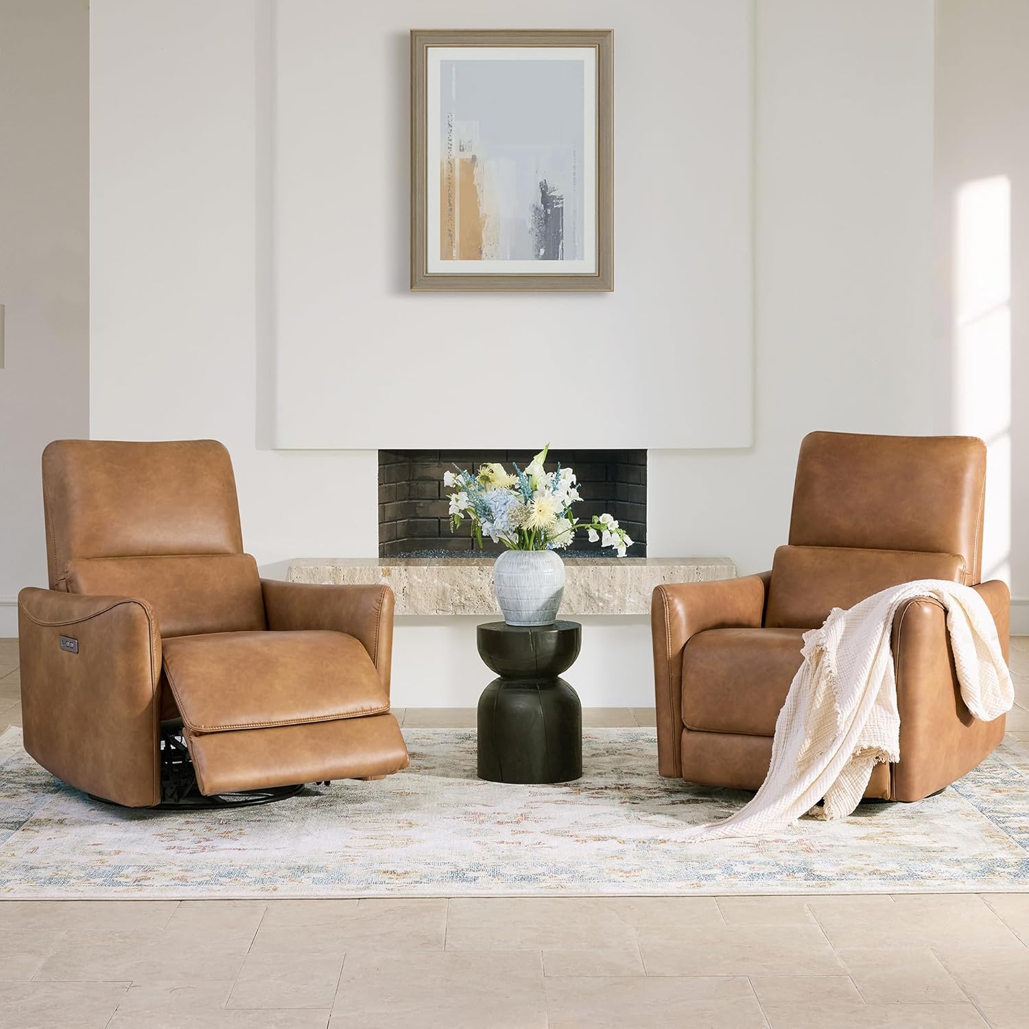 CHITA Oversized Power Recliner Chair Swivel Glider for Big and Tall, FSC Certified Faux Leather Living Room Nursery Rocking Chair with Lumbar Support, Cognac Brown