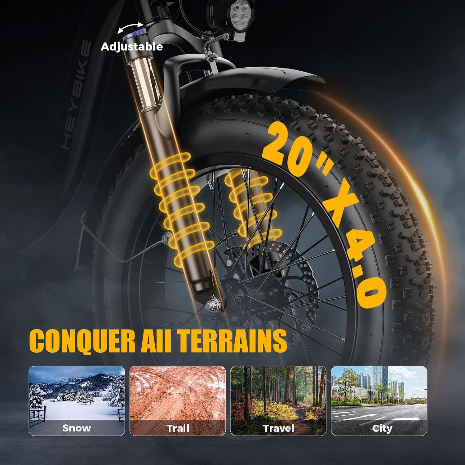 Heybike Ranger 2.0 Foldable Electric Bike for Adults, 20'*4 Fat Tire Ebike with 1400W Peak Motor, 28 MPH Max Speed, 600Wh Removable Battery, Up to 65 Miles Range, Front Suspension Step-Thru E Bike
