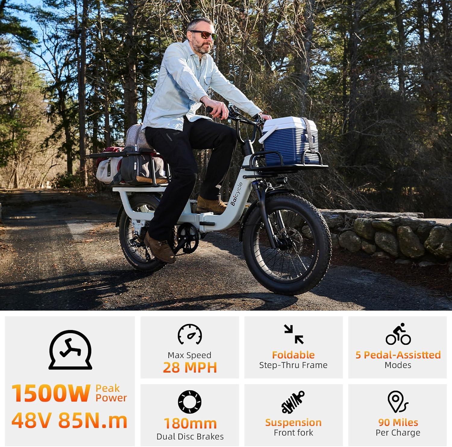 28 MPH Electric Bikes for Adults 20 x 3 inch Fat Tire Ebike with 90 Miles(PAS) Long Range 48V Removable Battery E-Bike 7 Speed Step Thru Electric Bicycle