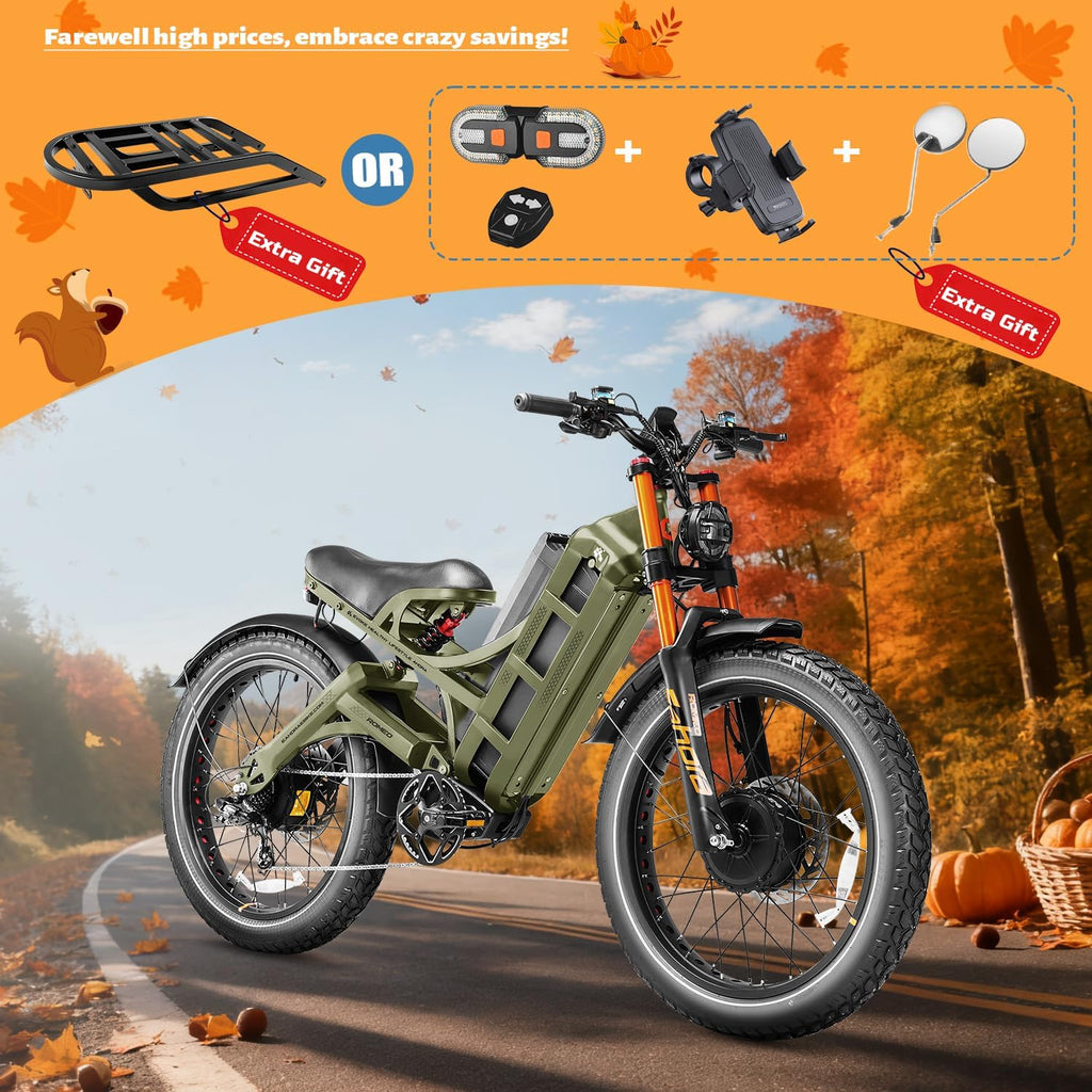 eAhora 2026 Romeo Pro 3/2 50-46Mph Electric Bike for Adults 5600W/4000W/2500W Dual Motor Ebike 60V/80Ah 52V/70Ah Long Range Fat Tire Full Suspension Electric Mountain Bicycle