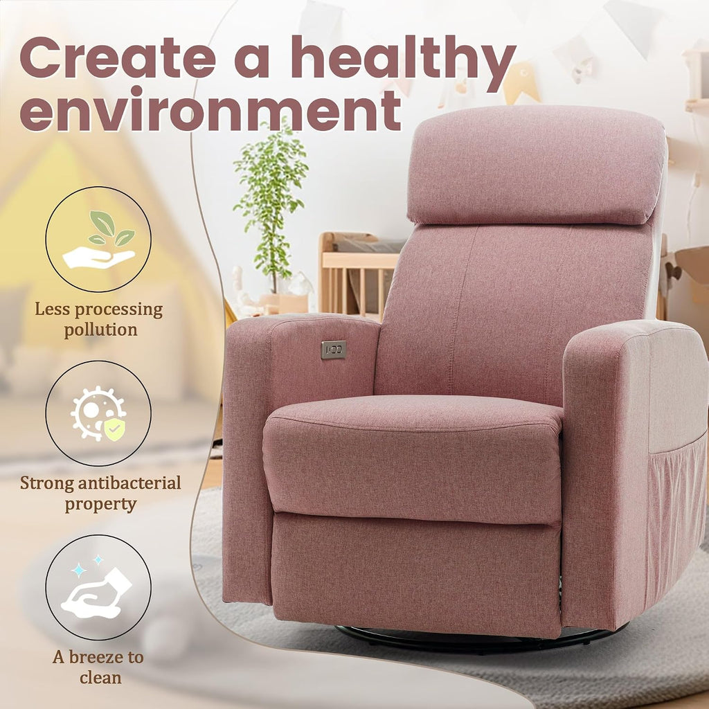 Korser Power Swivel Recliner Chairs for Adults, Electric Glider Rocking Chair Nursery, Glider Recliner Nursery Chair with Classified Side Pocket, Nursery Rocking Chairs with USB and Type-C Ports