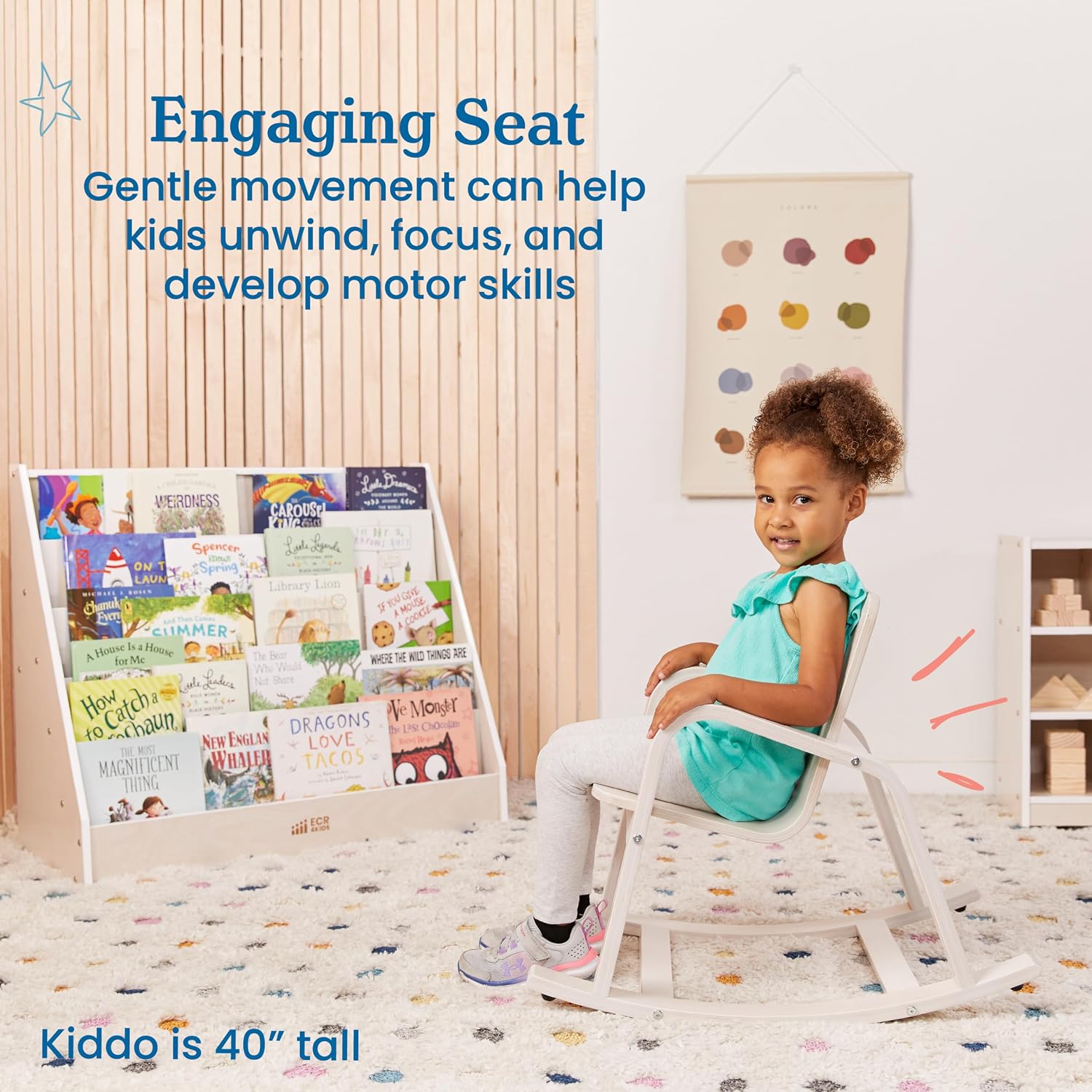 ECR4Kids Bentwood Reading Rocking Chair with Armrests, Montessori Furniture, White Wash