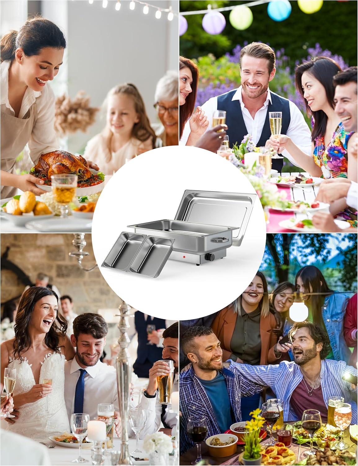 2 Pack Electric Chafing Dish Buffet Set 9 QT Buffet Food Servers and Warmers Digital Display Temperature with 1 Full-Size Pan & 2 Half-Size Pan Stainless Steel for Parties Weddings Caterings