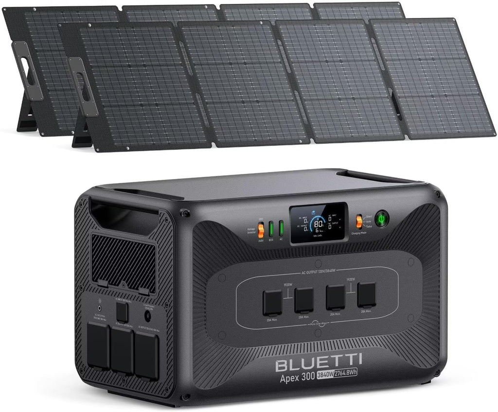 BLUETTI Apex 300 Solar Generator with 2 200W Solar Panels, 2764.8Wh LFP Battery Backup with 6 3840W AC Outlets (7680W Surge), 120V/240V Dual Voltage, Ideal for Camping and Off-Grid Living