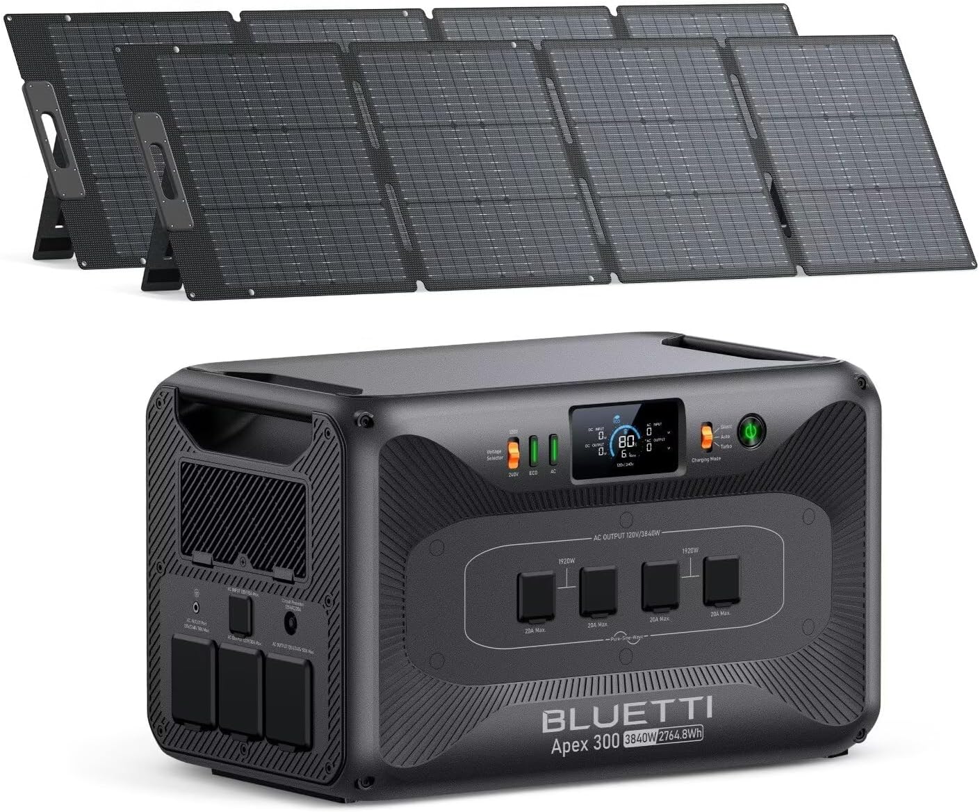 BLUETTI Apex 300 Solar Generator with 2 200W Solar Panels, 2764.8Wh LFP Battery Backup with 6 3840W AC Outlets (7680W Surge), 120V/240V Dual Voltage, Ideal for Camping and Off-Grid Living
