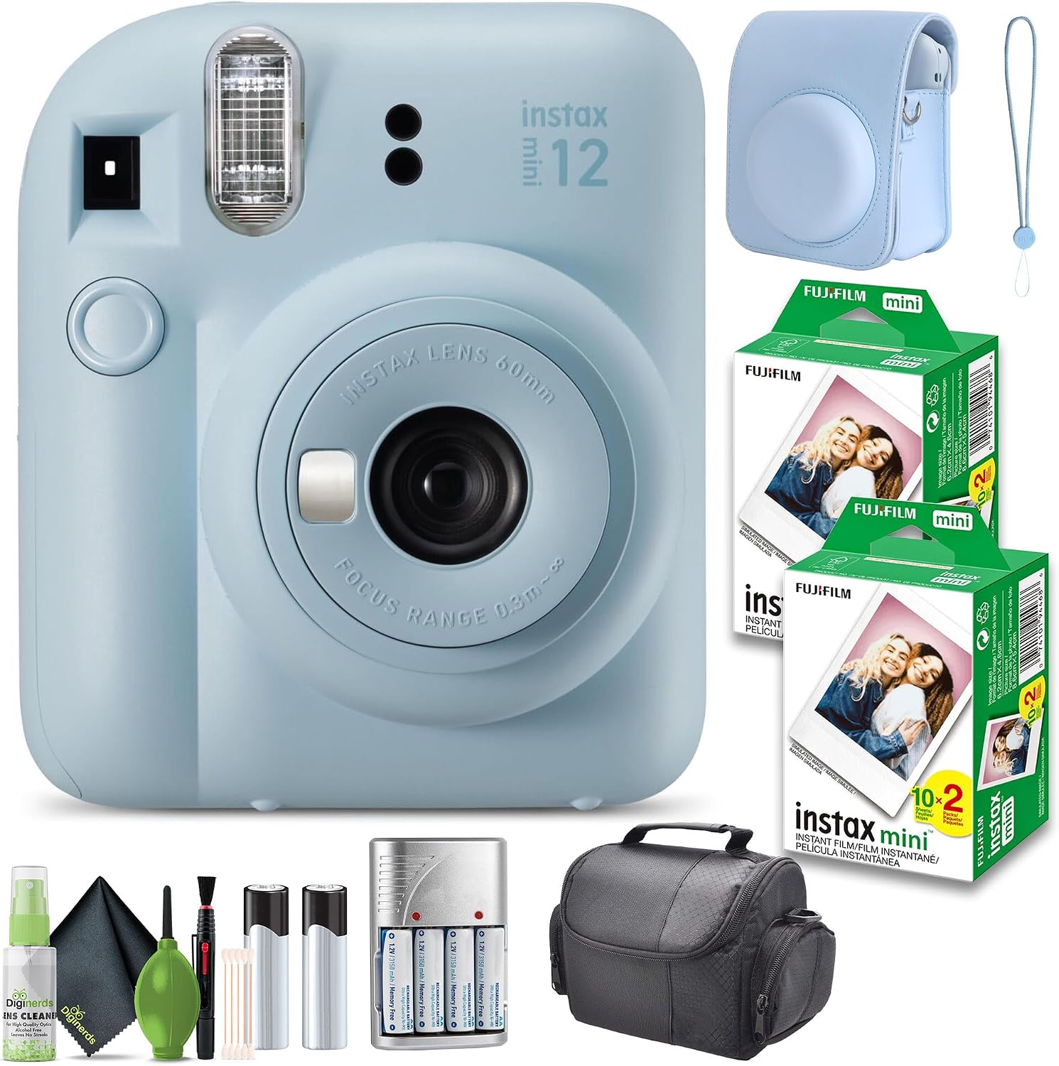 FUJIFILM INSTAX MINI 12 Film Camera Pastel Blue Bundle with Instant Film- 40 Photo Sheets with Camera Case and Accessories Ideal Gift for Kids, Teenage Girl & Adults