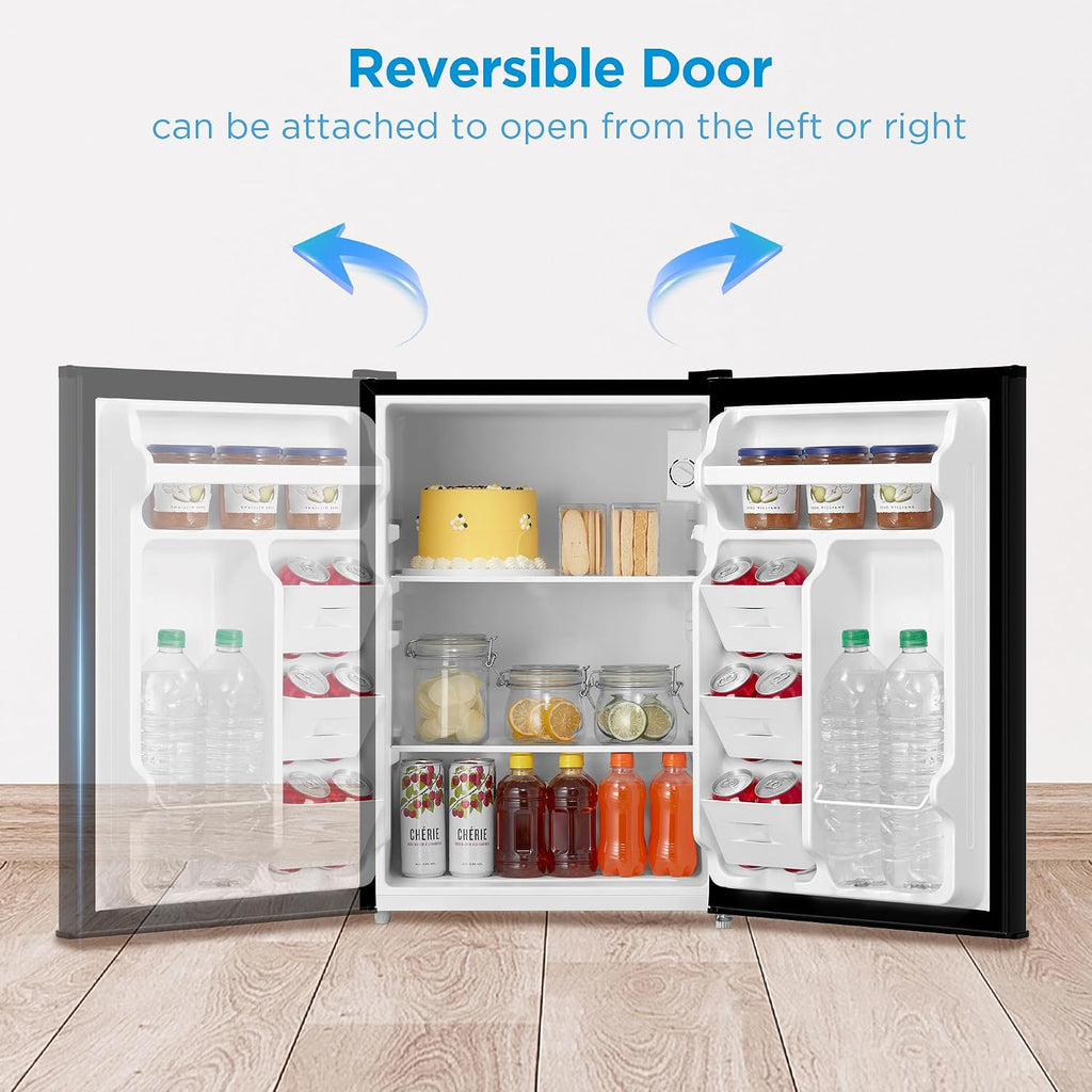 Midea MERM26B0ABB Mini Fridge, 2.7 Cu.ft Energy Star Certified Mini Refrigerator, Adjustable Thermostat, Reversible Door, Low Noise for Dorm, Office, Bedroom, Black