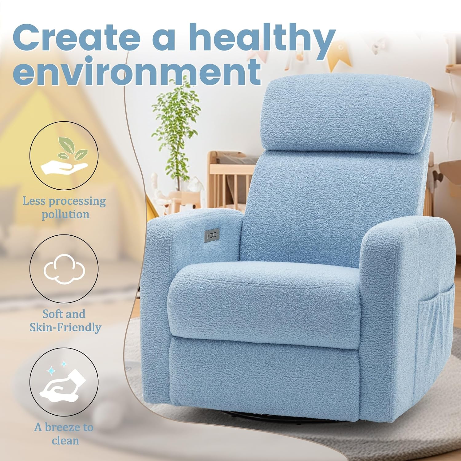 Korser Power Swivel Recliner Chairs for Adults, Electric Glider Rocking Chair Nursery, Glider Recliner Nursery Chair with Classified Side Pocket, Nursery Rocking Chairs with USB and Type-C Ports