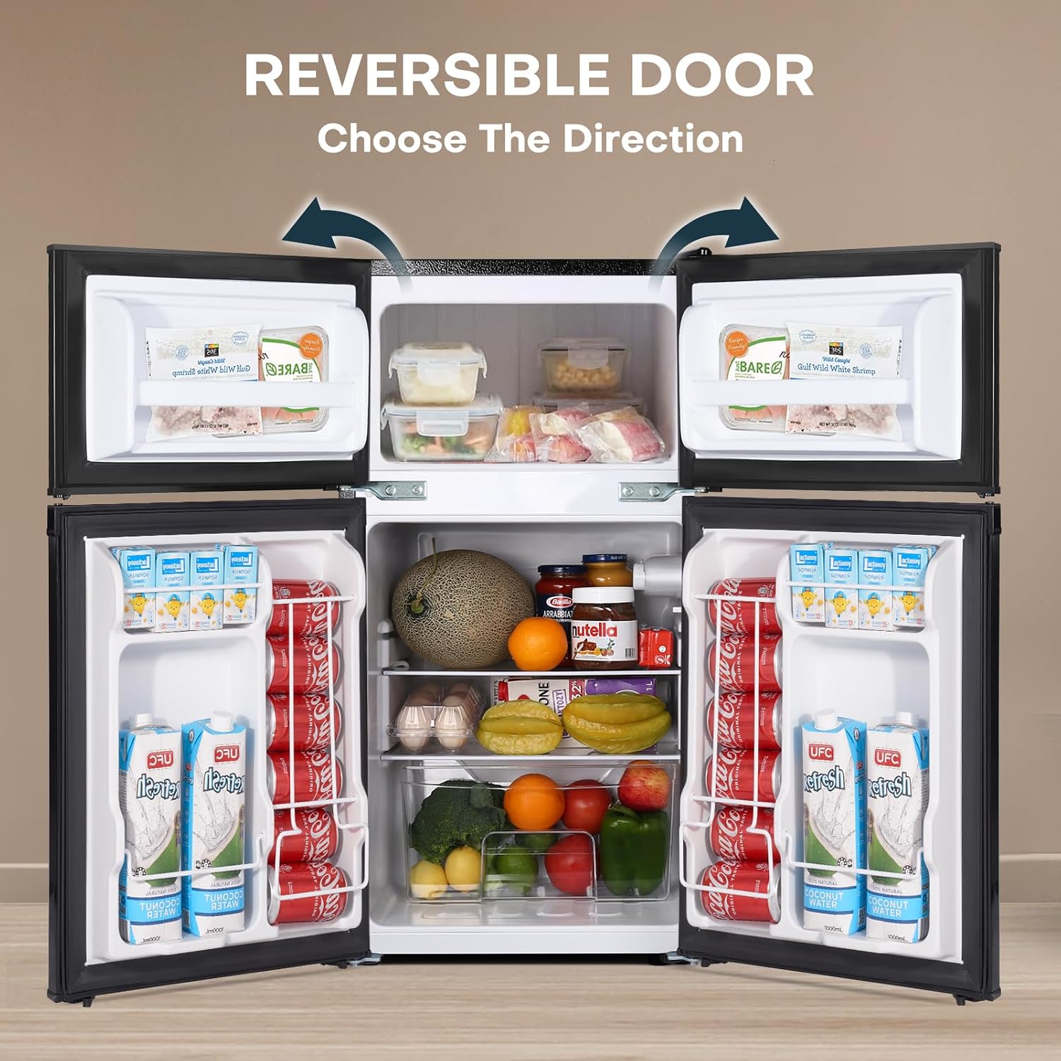 Upstreman 3.1 Cu.Ft Mini Fridge with Freezer, Double Door Small Fridge, Dorm Essentials, Adjustable Thermostat, Energy Saving, Mini Refrigerator for Office, Dorm, Bedroom, Black