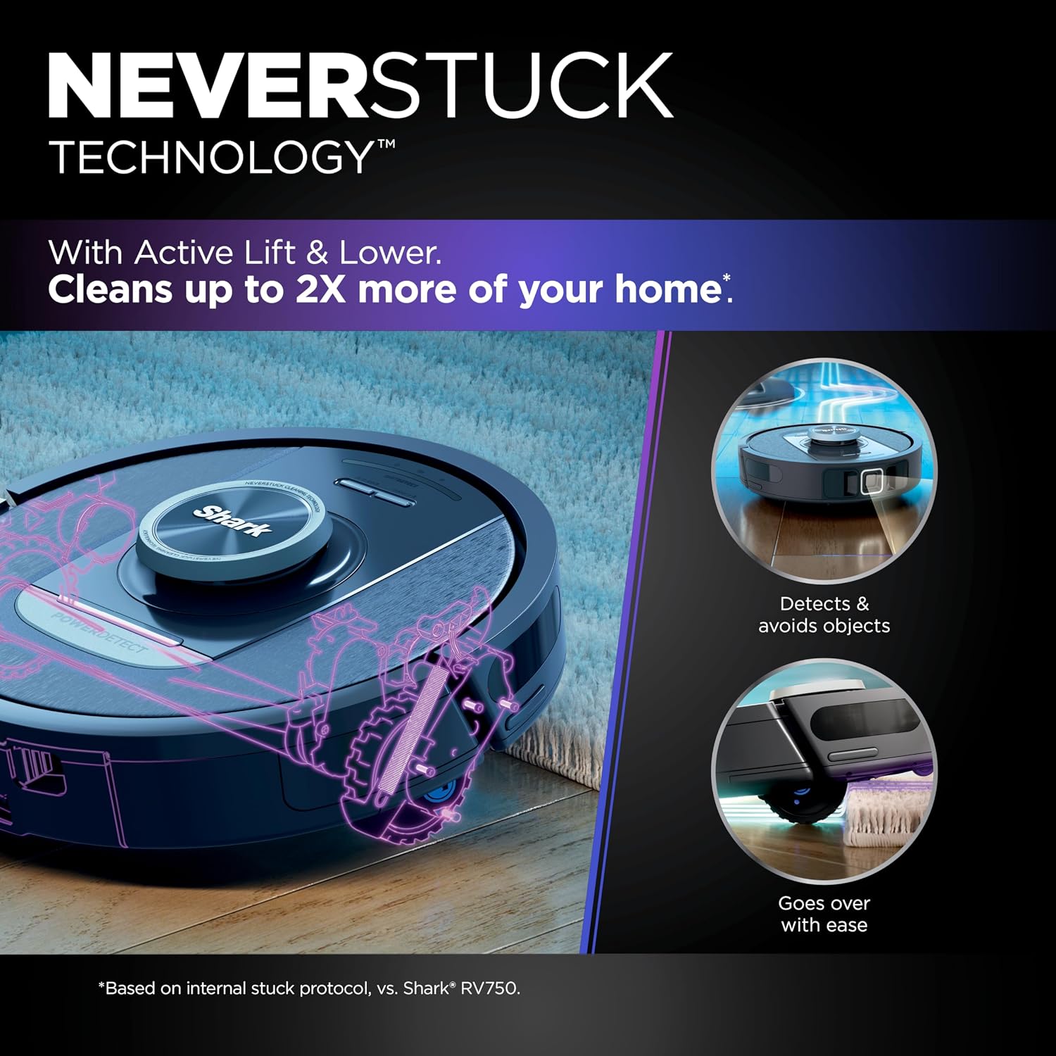 Shark PowerDetect Self-Empty Robot Vacuum with NeverStuck Technology, Auto Deep-Clean Carpets & Hardfloors, XL 60 Day Capacity HEPA Bagless Base Neutralizes Odors, for Pet Hair, Black (AV2820AE)