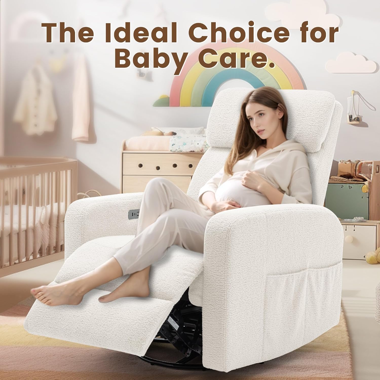 Korser Power Swivel Recliner Chairs for Adults, Electric Glider Rocking Chair Nursery, Glider Recliner Nursery Chair with Classified Side Pocket, Nursery Rocking Chairs with USB and Type-C Ports