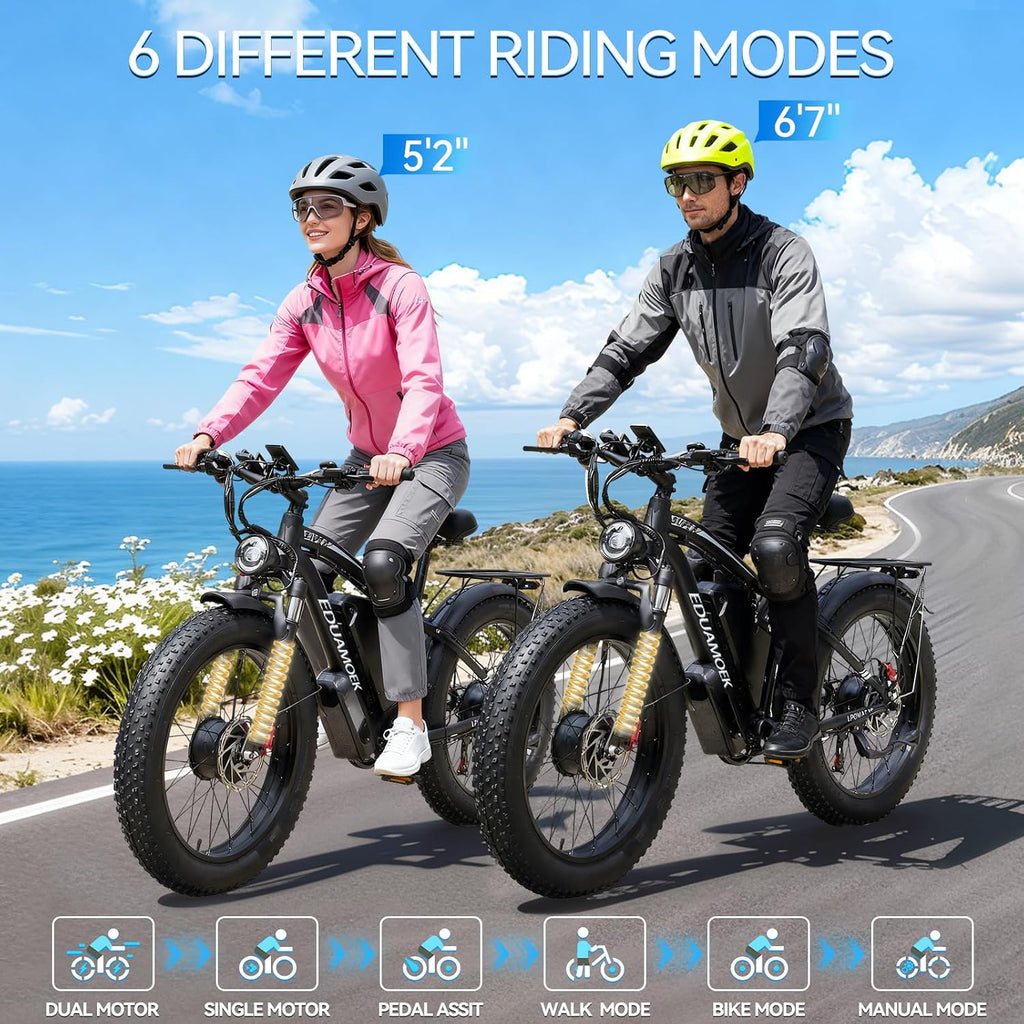 Peak-9000W-Dual-Motor-Electric-Bike for Adults with 52V 34Ah 1768Wh Battery Up to 105 Mile, 46MPH Fast-Dual-Motor-Ebike,24'*4' AWD Fat-Tire-Electric-Bicycle Mountain Front Lockable Suspension