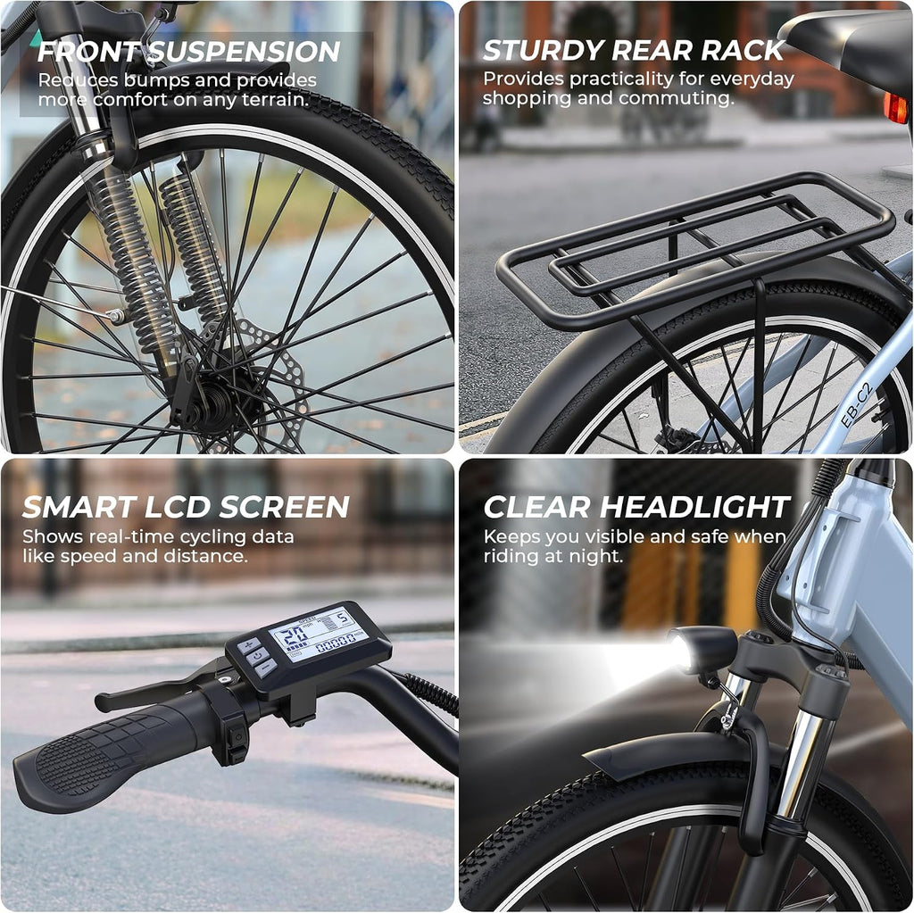 Electric Bike for Adults,26' Step-Thru EBike with 1000W Peak Motor,50 Miles 20MPH Adult Electric Bicycles with 48V Internal Removable Battery, Adjustable Stem,7 Speed,UL 2849 Certified