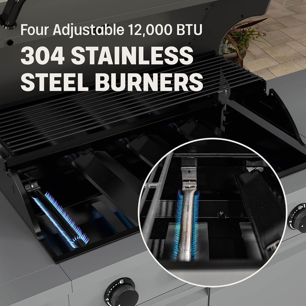TYTUS Anaheim 5-Burner Propane Gas Grill Outdoor Cooking with Cover, 48,000 BTU Grill & 12,000 BTU Side Burner, 721 sq. in. Cooking Area, Enclosed Storage, Porcelain-Enameled Cast Iron Grates