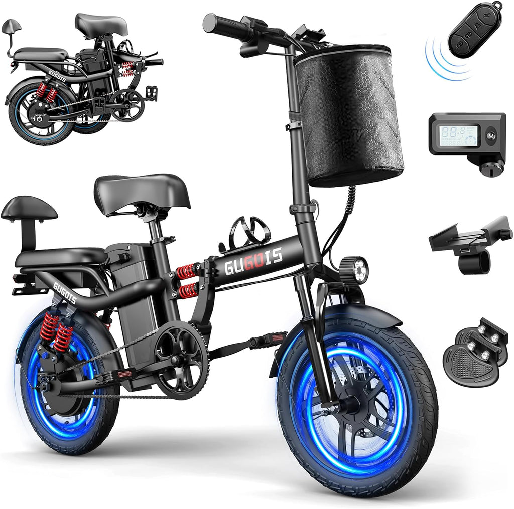 GugoIs 2 Seater Electric Bike for Adults, 750/1000W & 28/30 MPH E-Bike with 748.8/960 Wh Removable Battery, 16/20' Commuter Ebikes, 25-60 Miles, Full Suspension Adults Electric Bicycles