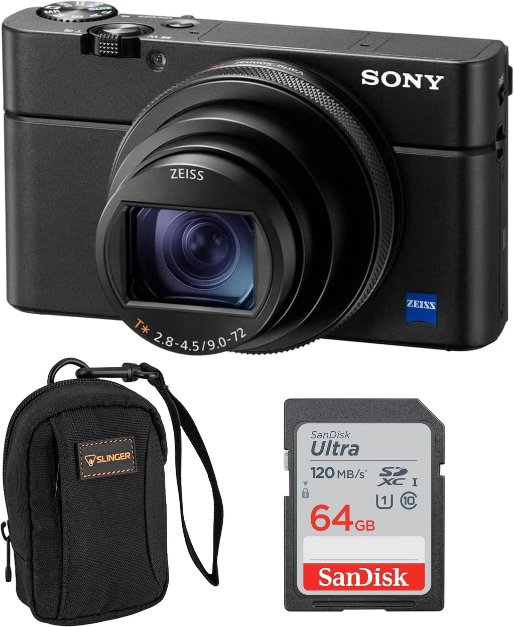 Sony Cyber-Shot RX100 VII Digital Camera, 20.1MP 1' Stacked CMOS Sensor, ZEISS Vario-Sonnar T 24-200mm f/2.8-4.5 Lens, 4K Video, Bundle with 64GB SD Card, Camera Bag, Sony 1-Year Warranty
