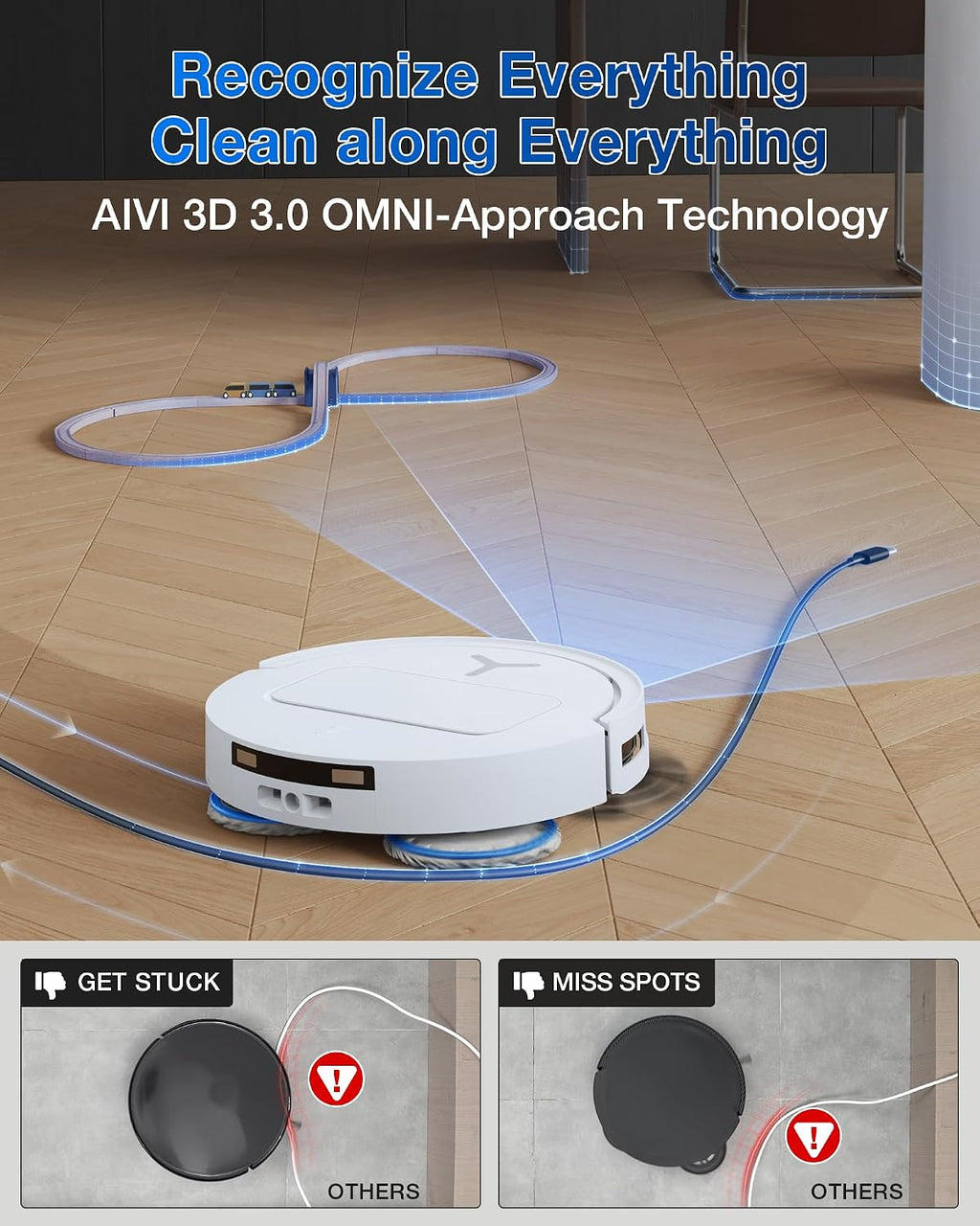 ECOVACS DEEBOT T50 PRO Omni Robot Vacuum and Mop, 3.19' Ultra-Slim, 15,000Pa Suction, ZeroTangle 2.0, TruEdge Edge Cleaning, AIVI 3D Obstacle Avoidance, Auto Mop Wash & Dry, Self-Emptying,White