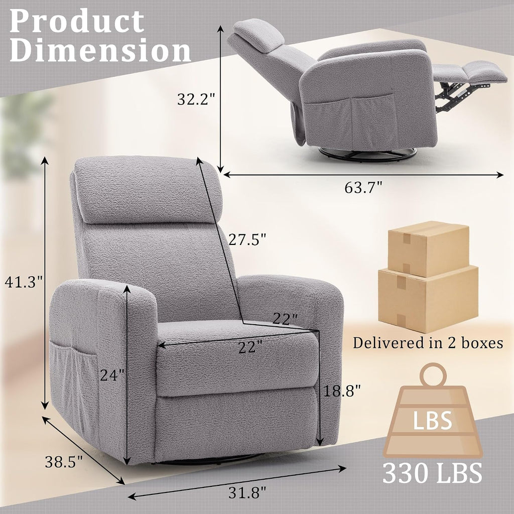 Korser Power Swivel Recliner Chairs for Adults, Electric Glider Rocking Chair Nursery, Glider Recliner Nursery Chair with Classified Side Pocket, Nursery Rocking Chairs with USB and Type-C Ports