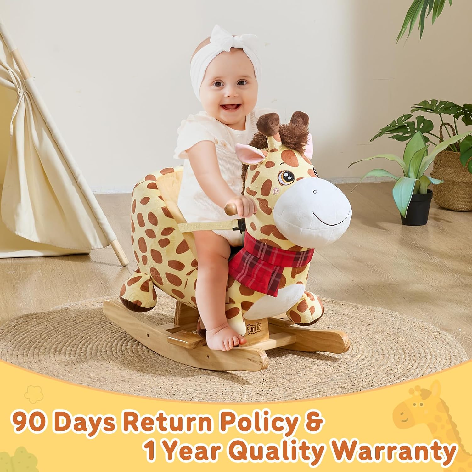 FUNLIO Giraffe Baby Rocking Horse for Toddlers 6 Months to 3 Years, Playful & Vivid Giraffe Rocker for Baby, Stuffed Plush Ride-on Rocking Animal, Easy to Assemble, CPC & CE Certified