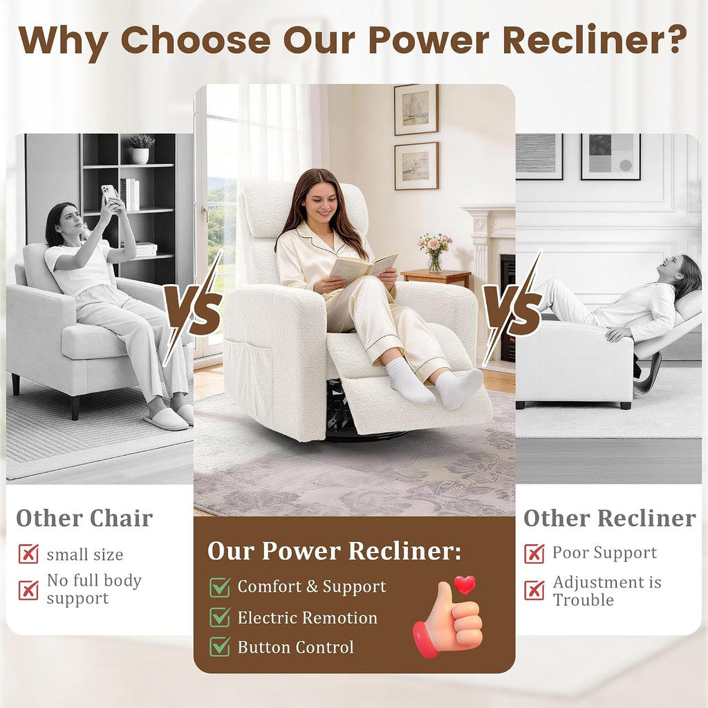 Korser Power Swivel Recliner Chairs for Adults, Electric Glider Rocking Chair Nursery, Glider Recliner Nursery Chair with Classified Side Pocket, Nursery Rocking Chairs with USB and Type-C Ports
