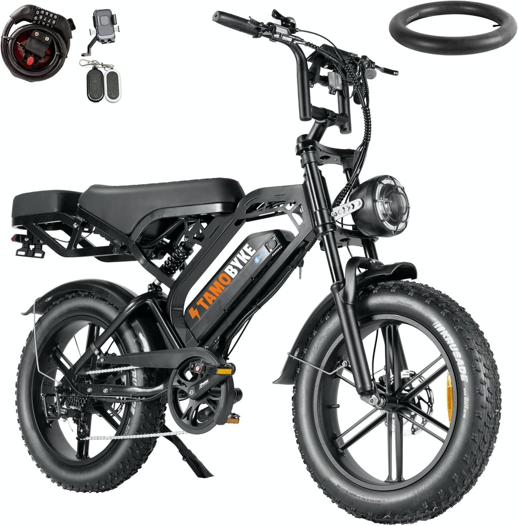 Tamobyke V20 Series Moped 750W/1500W Electric Bike for Adults,28mph/30mph/33mph Ebike&25-68Miles PAS Range,48V15.6ah/18.2ah/ (874Wh) Larger Battery, 20'' Fat Tire Electric Bike,UL 2849 Certified.