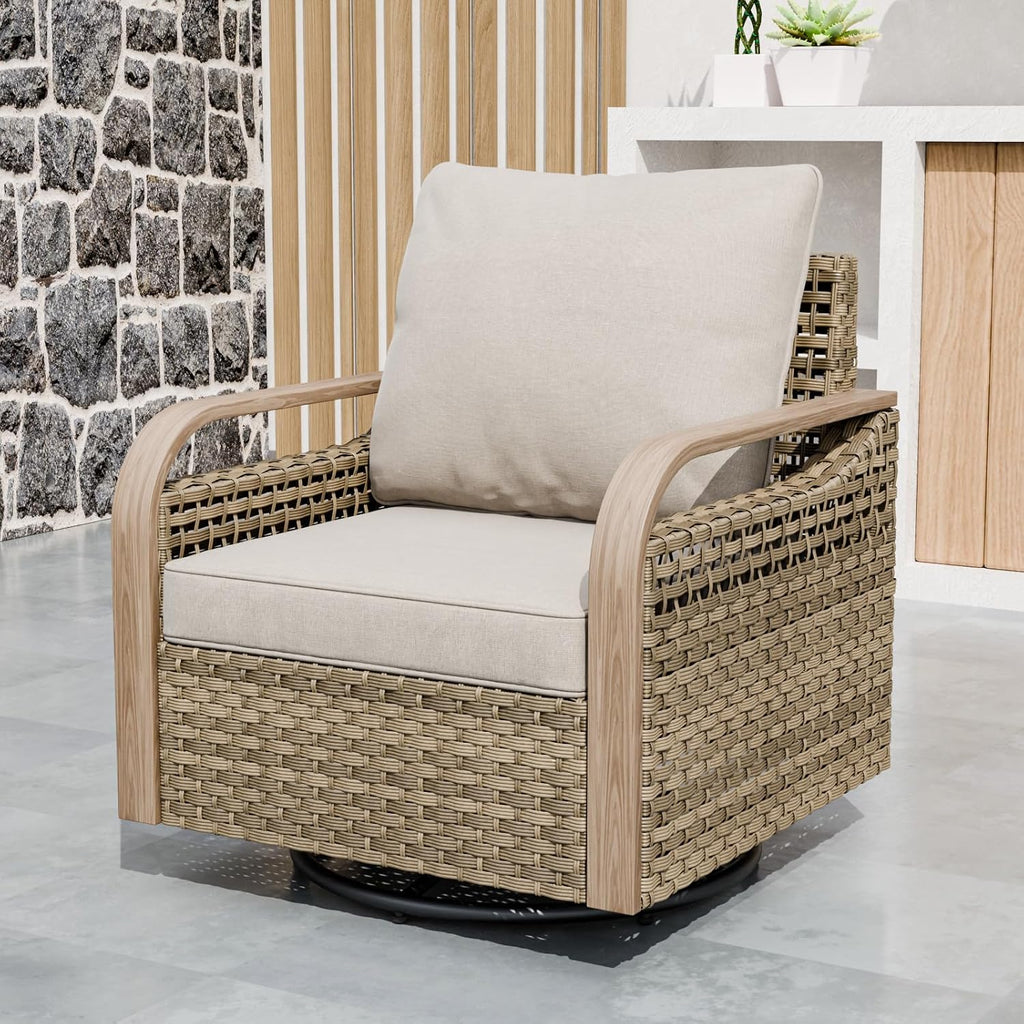 EAGLE PEAK Modern Wicker Outdoor Glider Rocking Chair, Swivel Rocker, Rattan Patio Furniture for Yard Deck Porch Garden, 1 Chair, Brown/Gray