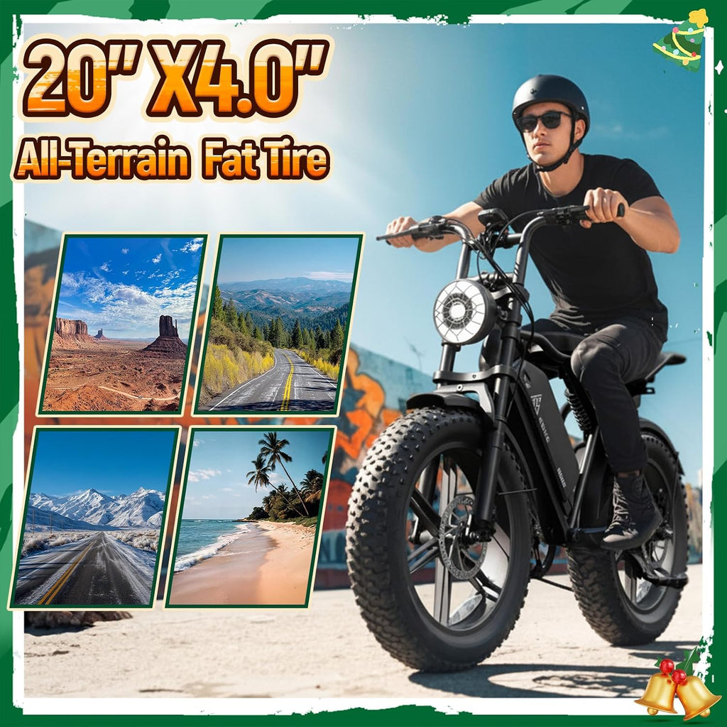 TST Electric Bike for Adults, 1500W Peak Motor 60 Miles Fat Tire Ebike with 48V 15Ah Removable Battery 20' Fat Tire Electric Bike, Full Suspension and 7-Speed