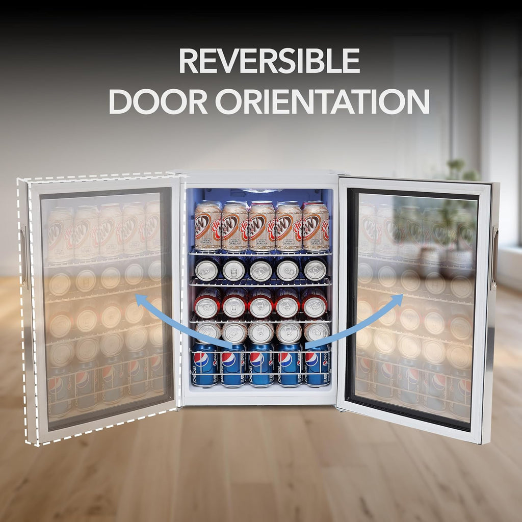 Whynter BR-091WS, 90 Can Capacity 2.1 cu. ft. Stainless Steel Beverage Refrigerator and cooler, Mini Fridge with Glass Door with lock