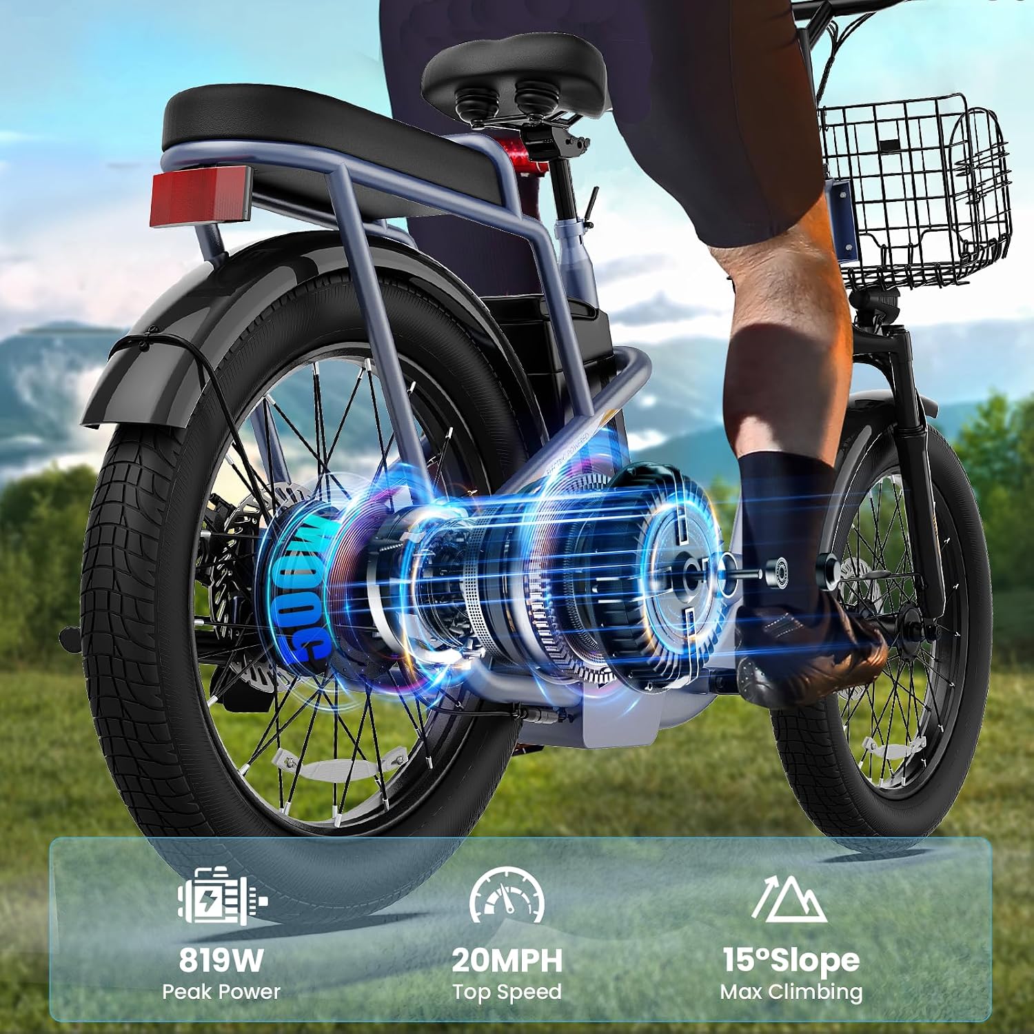 Caroma Peak 1200W/800W/500W/ Electric Scooter with Seat, 20' Off-Road Tires, 15/25/30Miles Range, 20MPH Top Speed, Adjustable Electric Scooter for Adults with Basket, Adults Ebike for Commuting