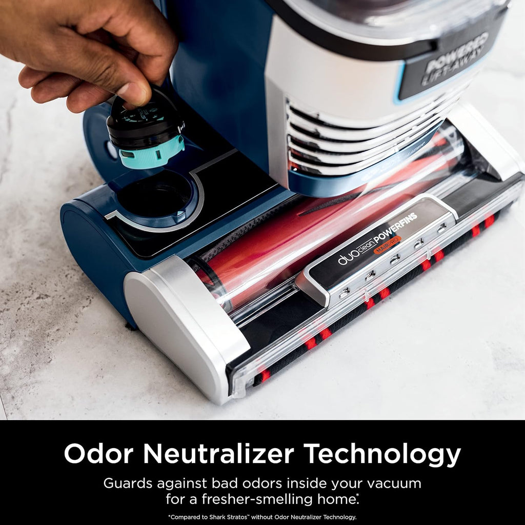 Shark AZ3002 Stratos Upright Vacuum with DuoClean PowerFins, HairPro, Powered Lift-Away, Self-Cleaning Brushroll, & Odor Neutralizer Technology, Navy (Renewed)