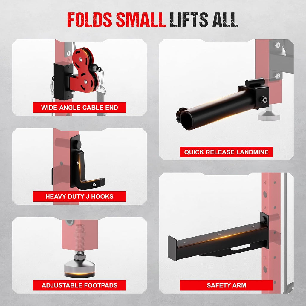 WM3-V4 Folding Squat Rack, Wall Mounted Power Rack with Dual Independent Pulley System, Functional Trainer with 5 Adjustable Function Modes for Space Saving