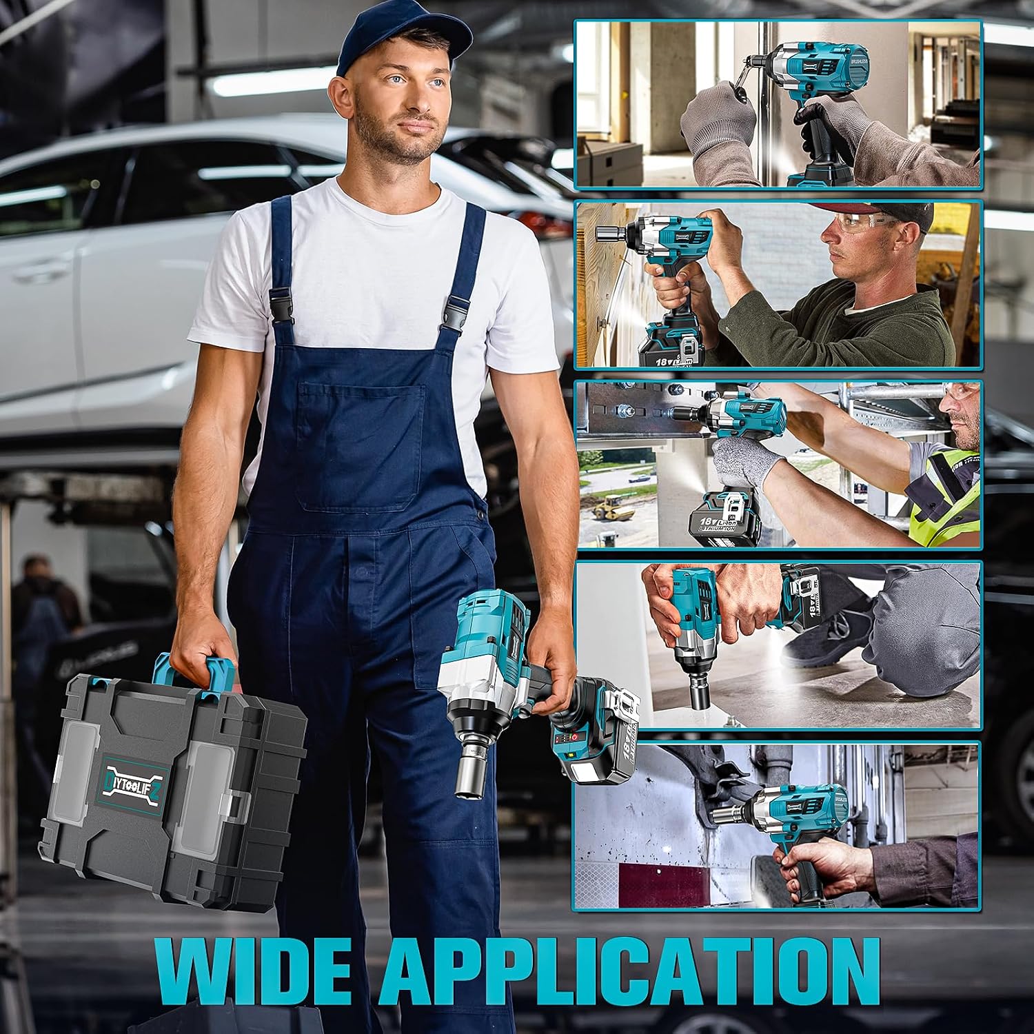 DIYtoolifz Cordless Impact Wrench 1/2' Compatible with Makita 18V Battery, 1000Ft-lbs (1360N.m) Brushless High Torque Impact Gun, Impact Driver for Car Truck Mower, with 2x5.0AH Battery & 6 Sockets