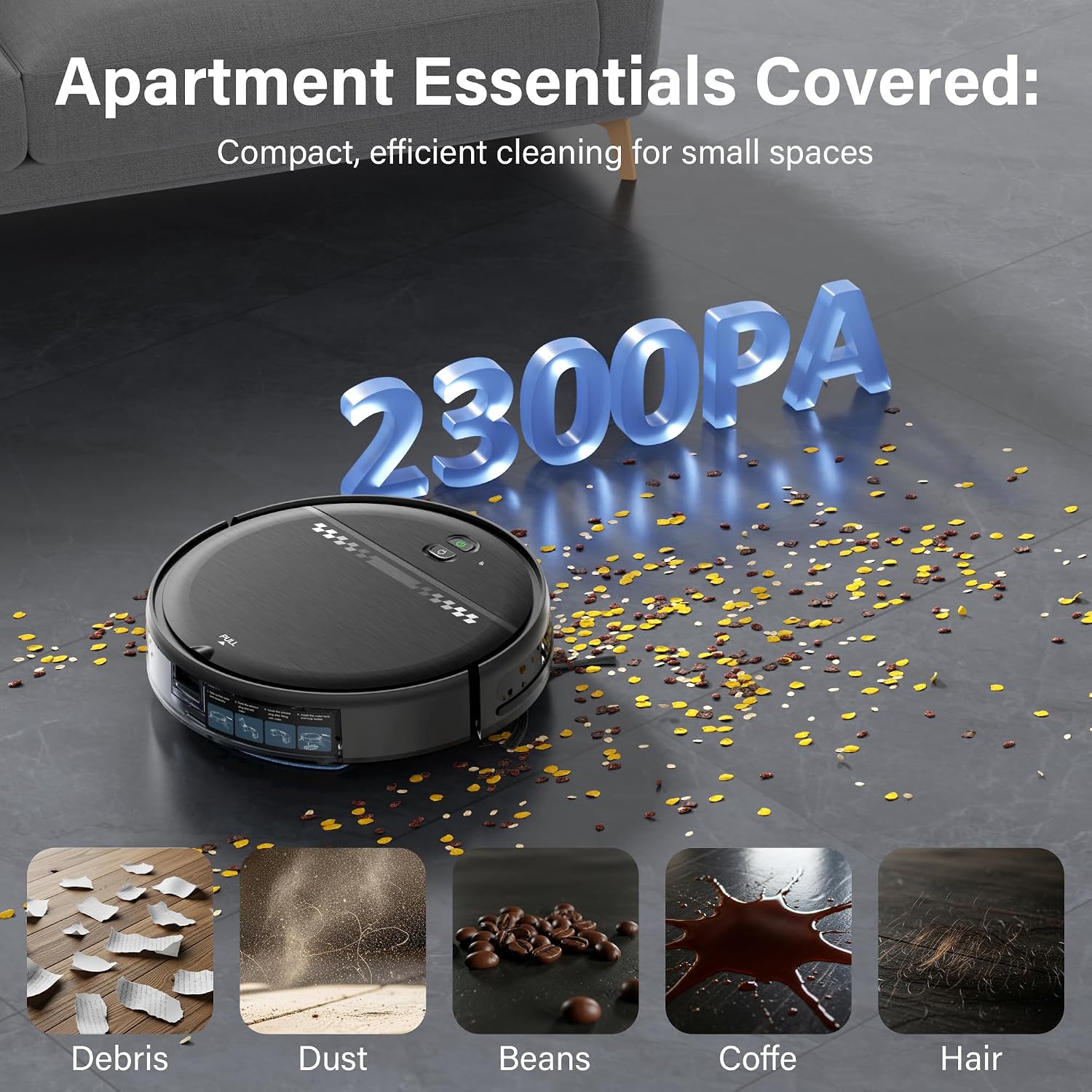 Robot Vacuum and Mop for Pet Hair, 2-in-1 Robot Vacuum Cleaner for Hard Floors&Carpets with 2.87'' Slim Design, Wi-Fi/App/Voice Control, 3D Obstacle Avoidance & Self-Charging