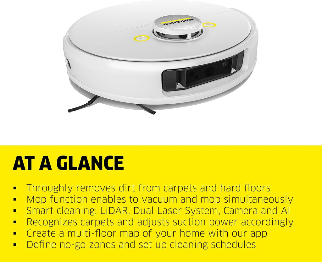 Kärcher RCV 5 Robot Vacuum Cleaner with Mop Function 5000Pa, Remote Control via App, LiDar Navigation, Dual Laser and AI, Floor Mapping, Obstacle Recognition, 140 min Run Time, Hard Floors and Carpets