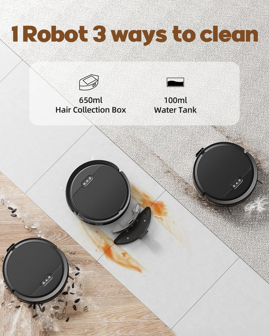 V3 3 in 1 Robot Vacuum and Mop with 5000Pa Suction Power, Work with 2.4GWifi/ Alexa/App/, Self-Charging Vacuum Cleaner, Tangle-Free, Ideal for Pet Hair,Carpet and Hard Floor