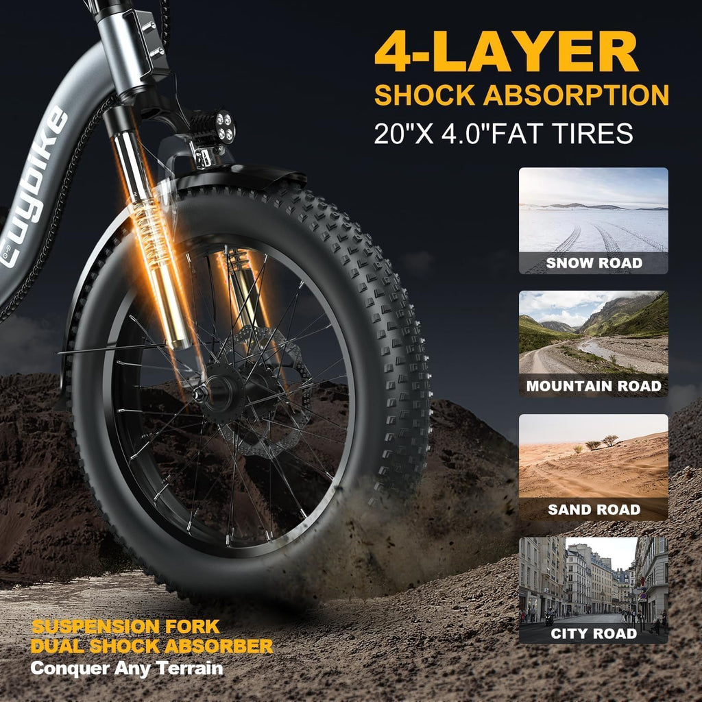 EUYBIKE1000W Folding Electric Bike for Adults,30mph Max Speed, 15AH Removable Battery Ebike, 20' 3 Fat Tire Electric Mountain E Bike with 7-Speed,Adult Electric Bicycles for Commute Beach Snow Blueb…